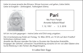 Traueranzeige von Annette Kalweit-Rösel 