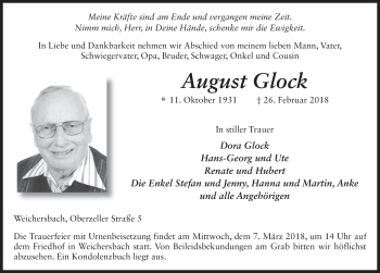Traueranzeige von August Glock 