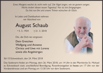 Traueranzeige von August Schaub 