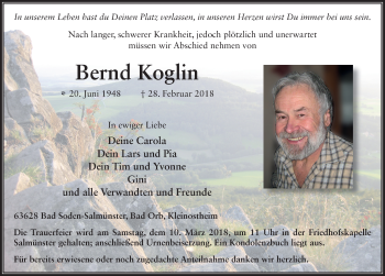 Traueranzeige von Bernd Koglin 