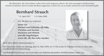 Traueranzeige von Bernhard Strauch 