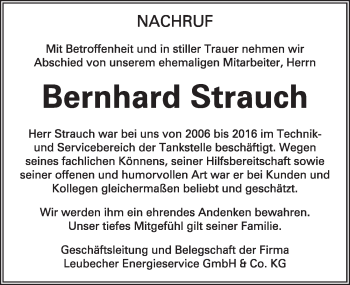 Traueranzeige von Bernhard Strauch 