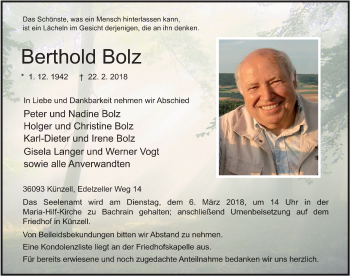 Traueranzeige von Berthold Bolz 