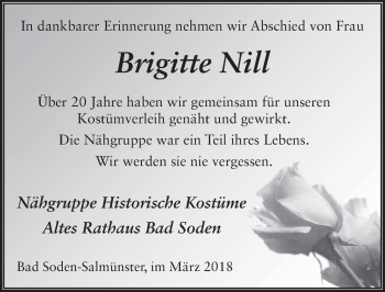 Traueranzeige von Brigitte Nill 