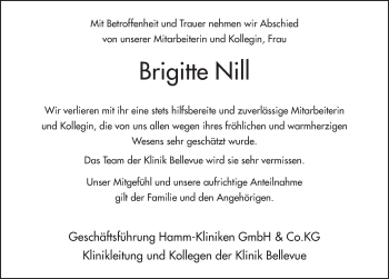 Traueranzeige von Brigitte Nill 