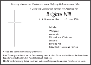 Traueranzeige von Brigitte Nill 