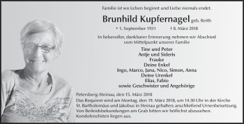 Traueranzeige von Brunhild Kupfernagel 