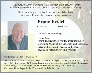 Traueranzeige von Bruno Keidel 