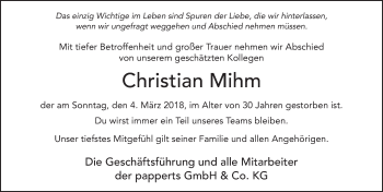 Traueranzeige von Christian Mihm 
