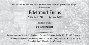Traueranzeige von Edeltraud Fuchs 