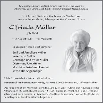 Traueranzeige von Elfriede Müller 