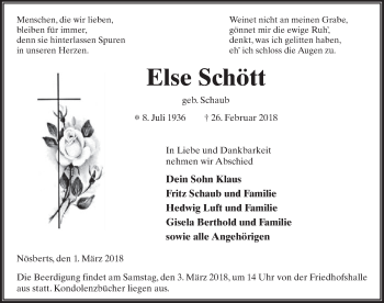 Traueranzeige von Else Schött 