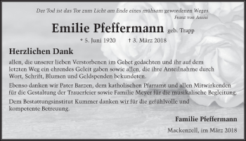 Traueranzeige von Emilie Pfeffermann 