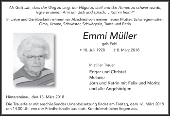 Traueranzeige von Emmi Müller 