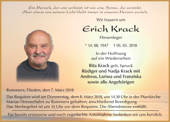 Traueranzeige von Erich Krack 