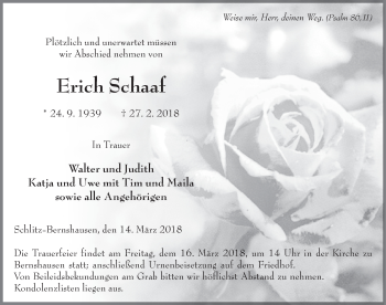 Traueranzeige von Erich Schaaf 