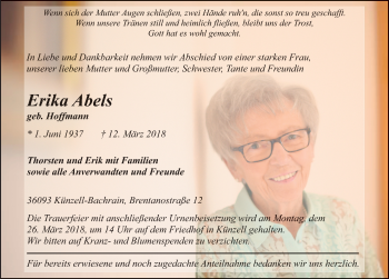 Traueranzeige von Erika Abels 