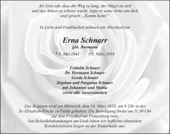 Traueranzeige von Erna Schnarr 