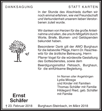 Traueranzeige von Ernst Schäfer 