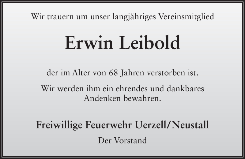  Traueranzeige für Erwin Leibold vom 22.03.2018 aus 