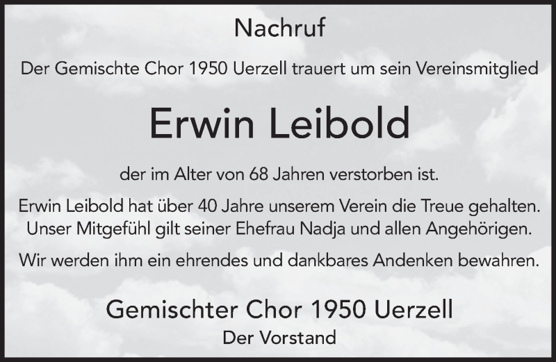  Traueranzeige für Erwin Leibold vom 22.03.2018 aus 