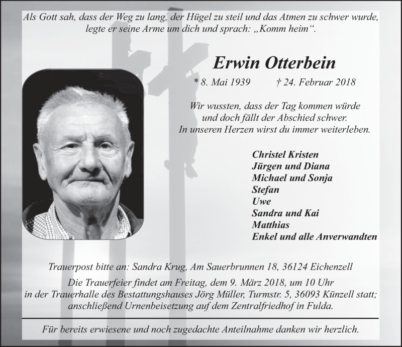  Traueranzeige für Erwin Otterbein vom 05.03.2018 aus 
