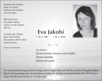 Traueranzeige von Eva Jakobi 