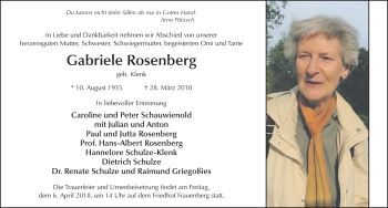 Traueranzeige von Gabriele Rosenberg 