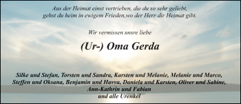 Traueranzeige von Gerda Kracht 