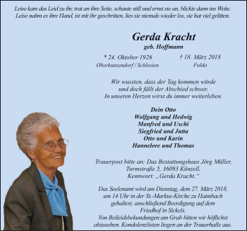 Traueranzeige von Gerda Kracht 