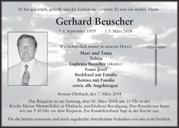 Traueranzeige von Gerhard Beuscher 
