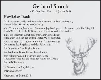 Traueranzeige von Gerhard Storch 
