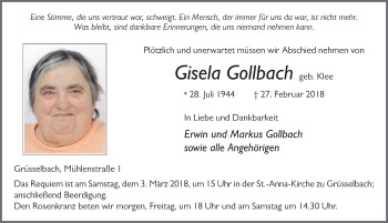 Traueranzeige von Gisela Gollbach 
