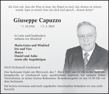 Traueranzeige von Giuseppe Capuzzo 