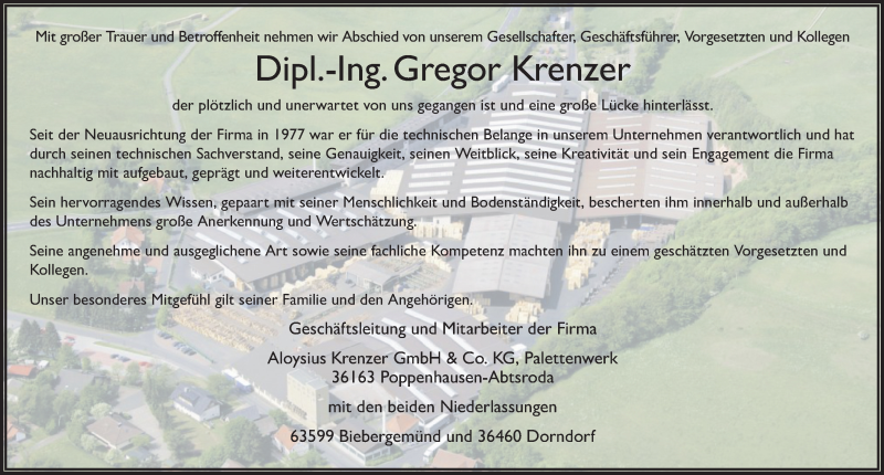  Traueranzeige für Gregor Krenzer vom 21.03.2018 aus 