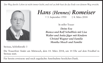 Traueranzeige von Hans Romeiser 