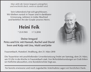 Traueranzeige von Heini Feik 