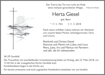 Traueranzeige von Herta Giesel 