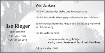 Traueranzeige von Ilse Rieger 