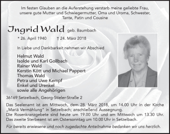 Traueranzeige von Ingrid Wald 