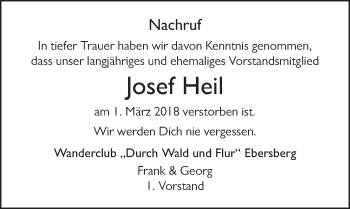Traueranzeige von Josef Heil 