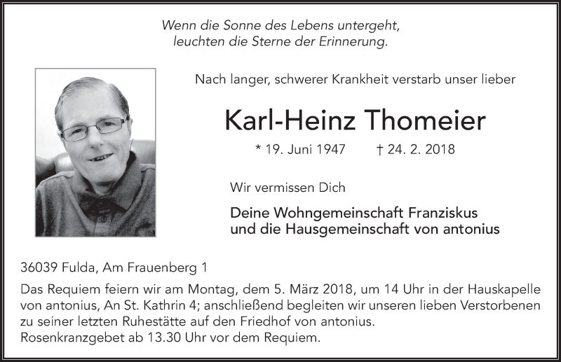  Traueranzeige für Karl-Heinz Thomeier vom 02.03.2018 aus 