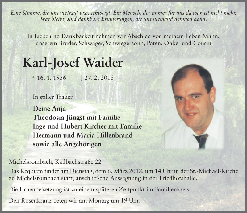 Traueranzeige für Karl-Josef Waider vom 03.03.2018 aus 