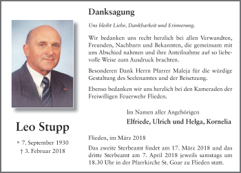 Traueranzeige von Leo Stupp 