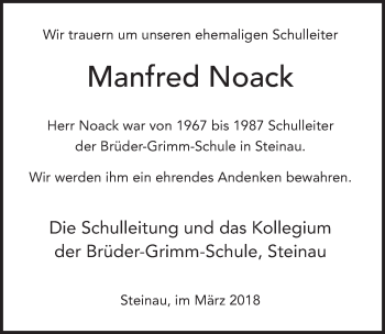 Traueranzeige von Manfred Noack 