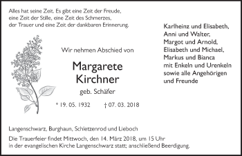 Traueranzeige von Margarete Kirchner 