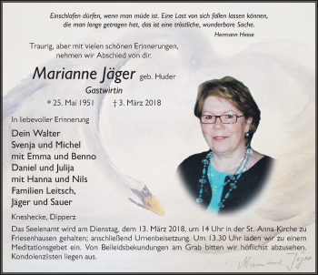Traueranzeige von Marianne Jäger 