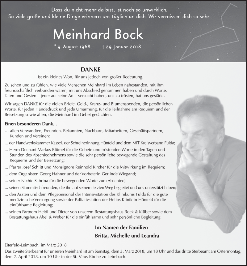  Traueranzeige für Meinhard Bock vom 01.03.2018 aus 
