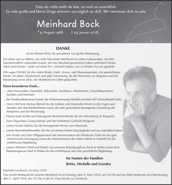 Traueranzeige von Meinhard Bock 