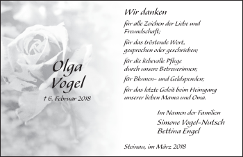 Traueranzeige von Olga Vogel 